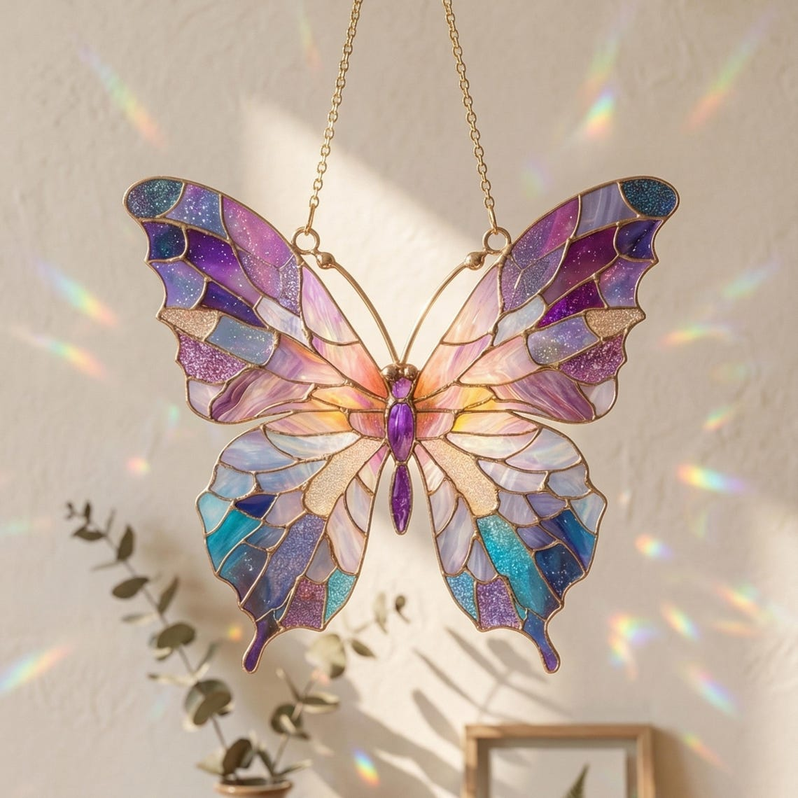 Custom Butterfly Suncatcher, Acrylic Purple Butterfly Suncatcher, Sympathy Window Hanging, Mother's Day Butterfly with Flowers Garden Decor