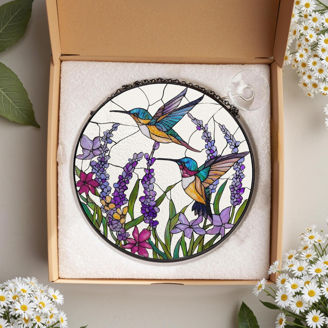 Hummingbird Stained Glass Suncatcher, Mother's Day Gift for Mom Grandma, Window Hanging Bird Art, Sympathy Memory Gift, Spring Decor