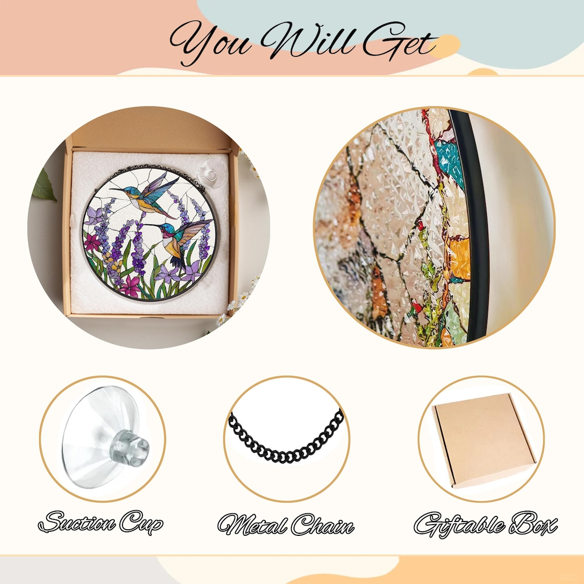 Hummingbird Stained Glass Suncatcher, Mother's Day Gift for Mom Grandma, Window Hanging Bird Art, Sympathy Memory Gift, Spring Decor