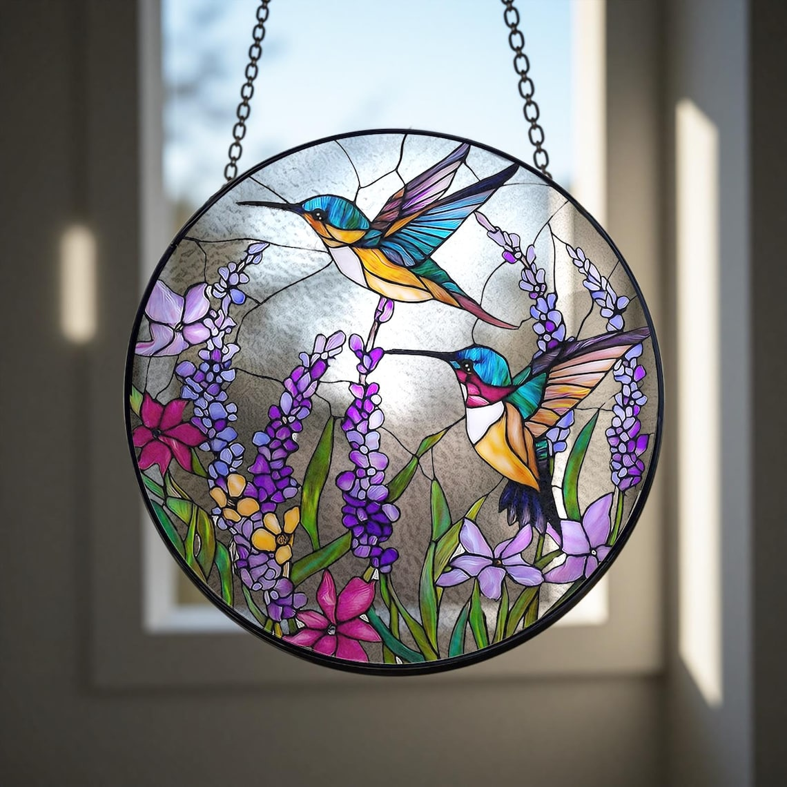Hummingbird Stained Glass Suncatcher, Mother's Day Gift for Mom Grandma, Window Hanging Bird Art, Sympathy Memory Gift, Spring Decor