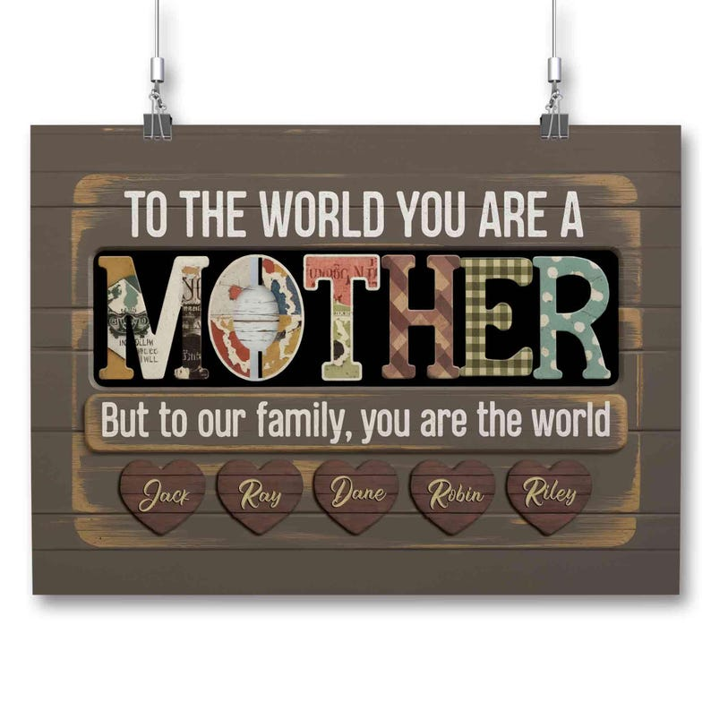 Personalized Mom Canvas, To The World You Are A Mother Poster, Mom Wall Decor, Mother’s Day Canvas, Birthday Gifts For Mom With Kids Name