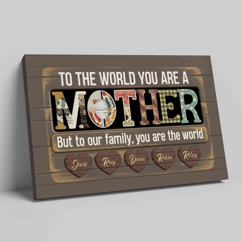 Personalized Mom Canvas, To The World You Are A Mother Poster, Mom Wall Decor, Mother’s Day Canvas, Birthday Gifts For Mom With Kids Name