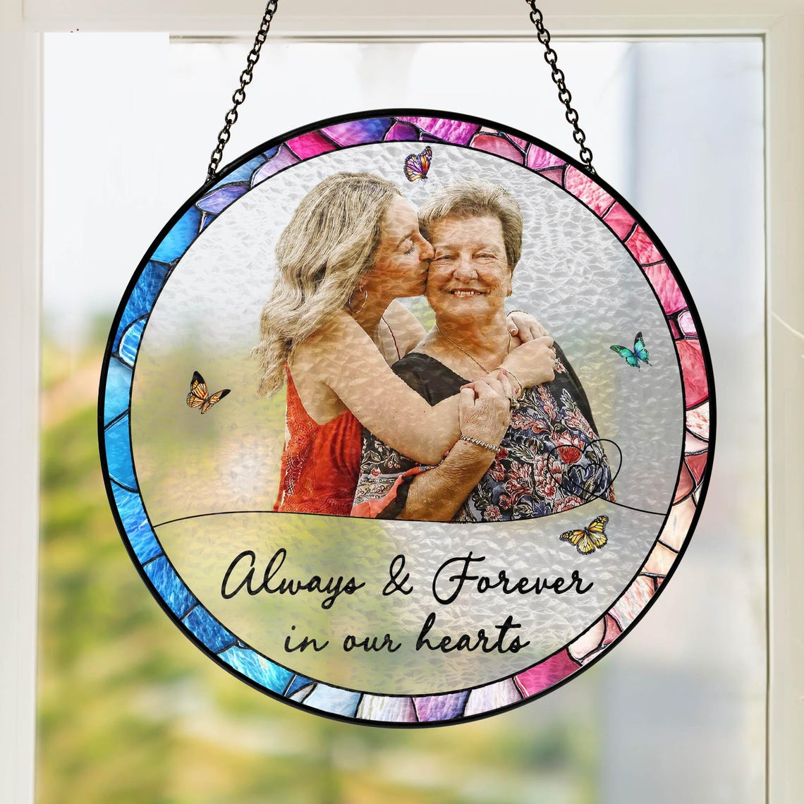 Custom Photo Portrait Glass Suncatcher, Loss of Mom Dad, Photo Memorial Suncatcher, Sympathy Gifts, Remembrance Gifts, Memorial Grandma Gift