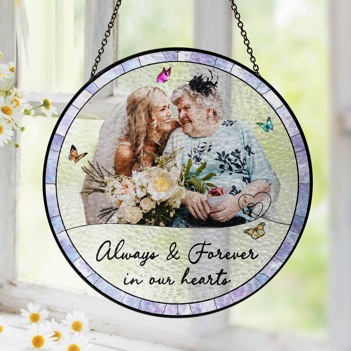 Custom Photo Portrait Glass Suncatcher, Loss of Mom Dad, Photo Memorial Suncatcher, Sympathy Gifts, Remembrance Gifts, Memorial Grandma Gift