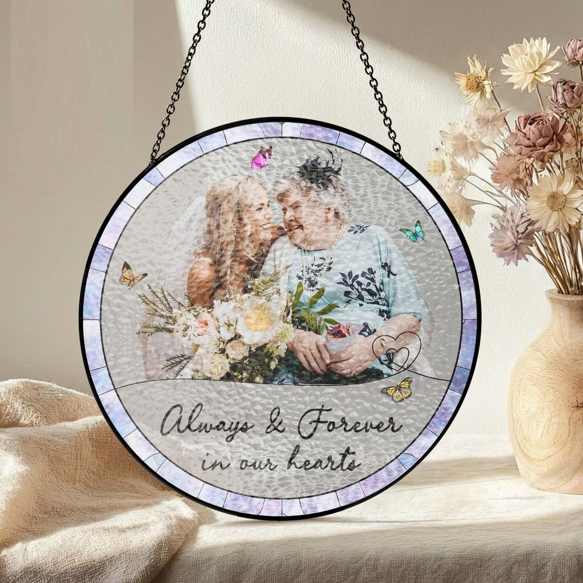 Custom Photo Portrait Glass Suncatcher, Loss of Mom Dad, Photo Memorial Suncatcher, Sympathy Gifts, Remembrance Gifts, Memorial Grandma Gift