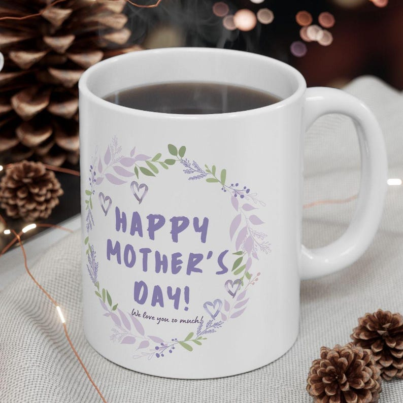 Happy Mother's Day Floral Wreath Mug, gift for mom