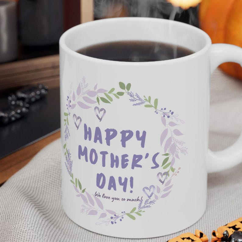 Happy Mother's Day Floral Wreath Mug, gift for mom