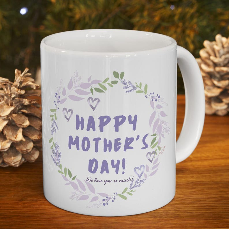 Happy Mother's Day Floral Wreath Mug, gift for mom