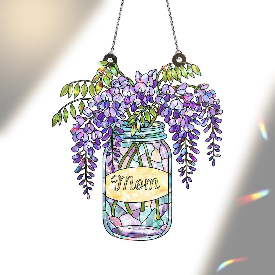 Custom Mom Suncatcher Holographic Wisteria, Mother's Day Gift