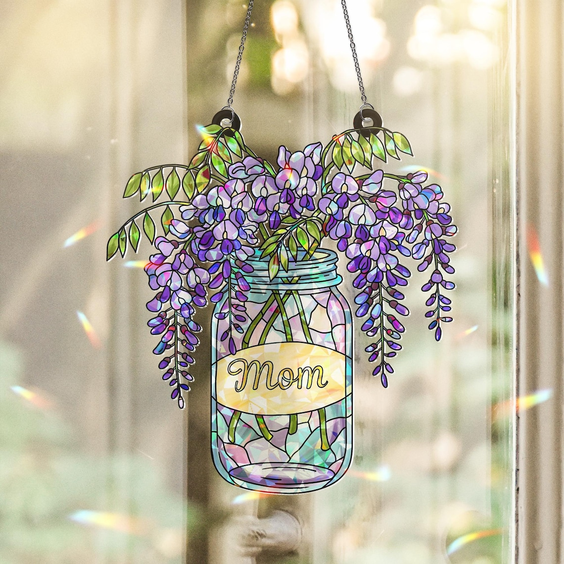 Custom Mom Suncatcher Holographic Wisteria, Mother's Day Gift