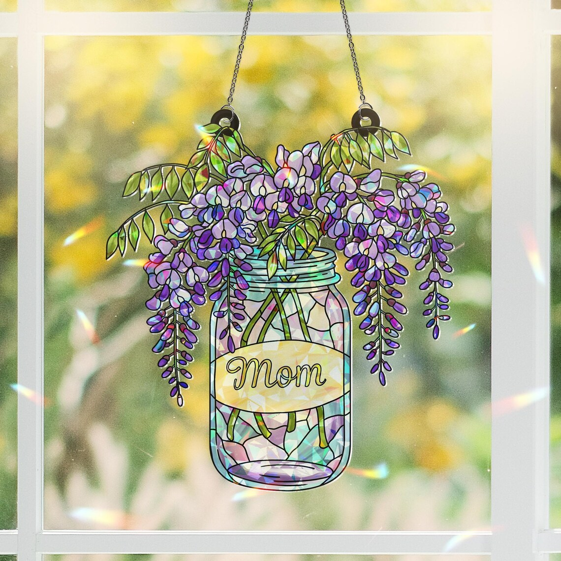 Custom Mom Suncatcher Holographic Wisteria, Mother's Day Gift