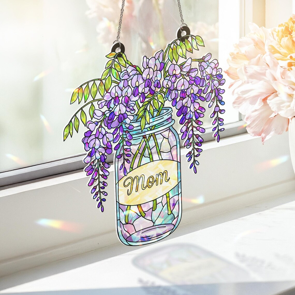 Custom Mom Suncatcher Holographic Wisteria, Mother's Day Gift