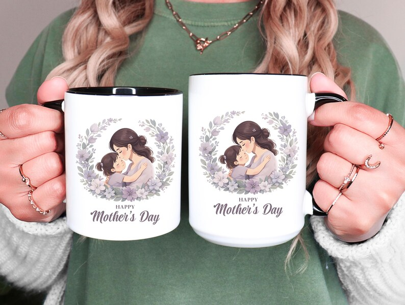 Heartfelt Happy Mothers Day Mug, Floral Mom and Child Coffee Mug, Gift for Mom from Daughter or Son