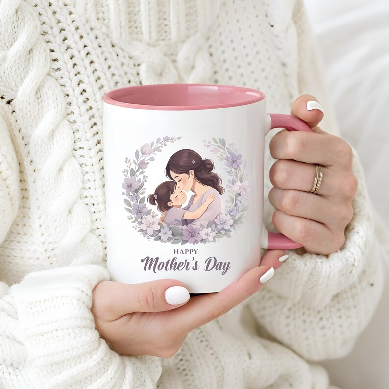 Heartfelt Happy Mothers Day Mug, Floral Mom and Child Coffee Mug, Gift for Mom from Daughter or Son