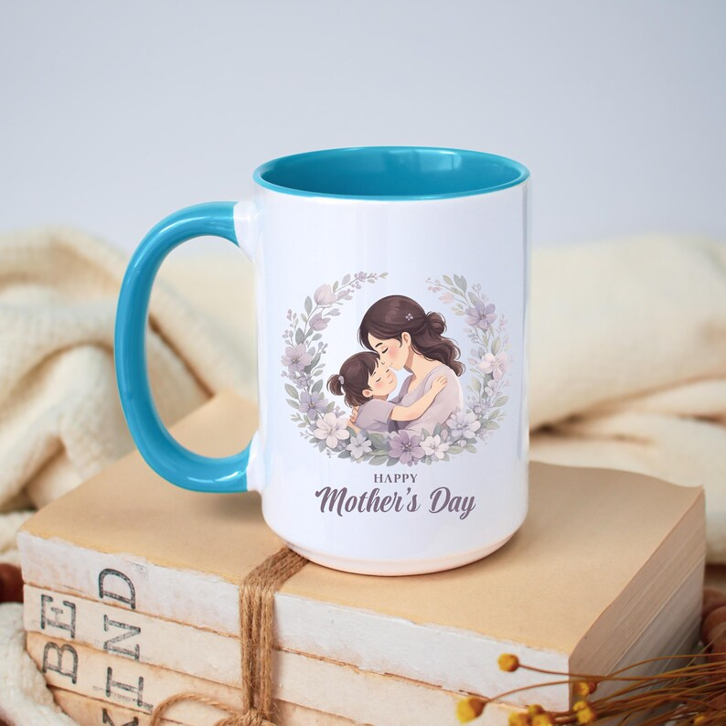 Heartfelt Happy Mothers Day Mug, Floral Mom and Child Coffee Mug, Gift for Mom from Daughter or Son