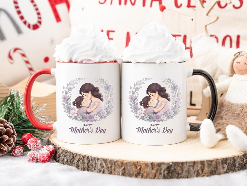Heartfelt Happy Mothers Day Mug, Floral Mom and Child Coffee Mug, Gift for Mom from Daughter or Son