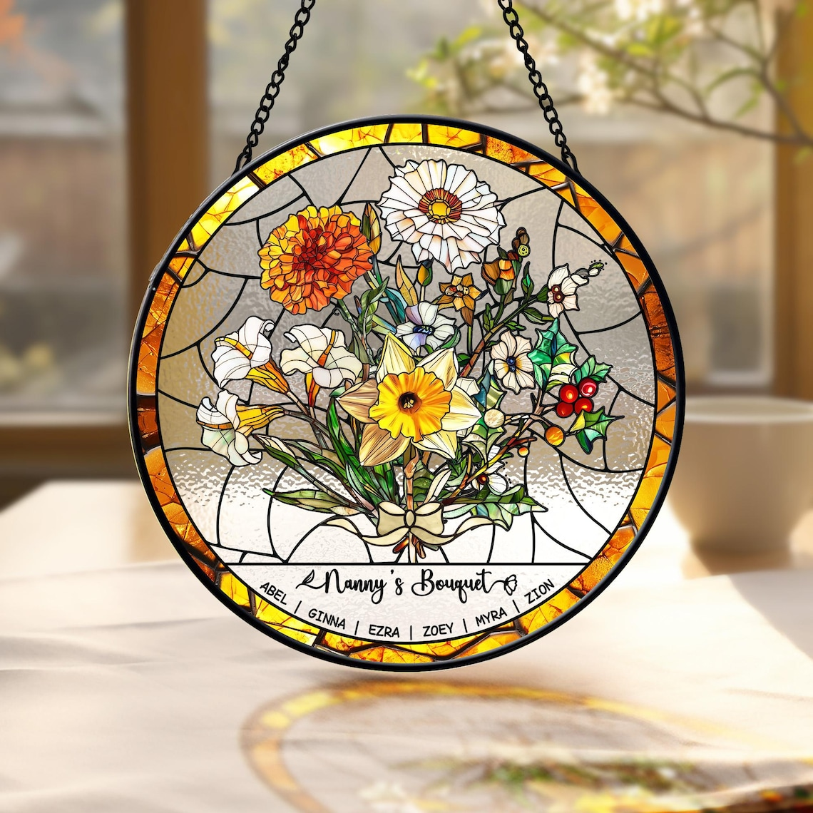 Personalized Birth Flowers Stained Glass Art Suncatcher, Birth Flower Gift Mothers Day Gift, Mother's Day Gift, Grandma's Garden Gift