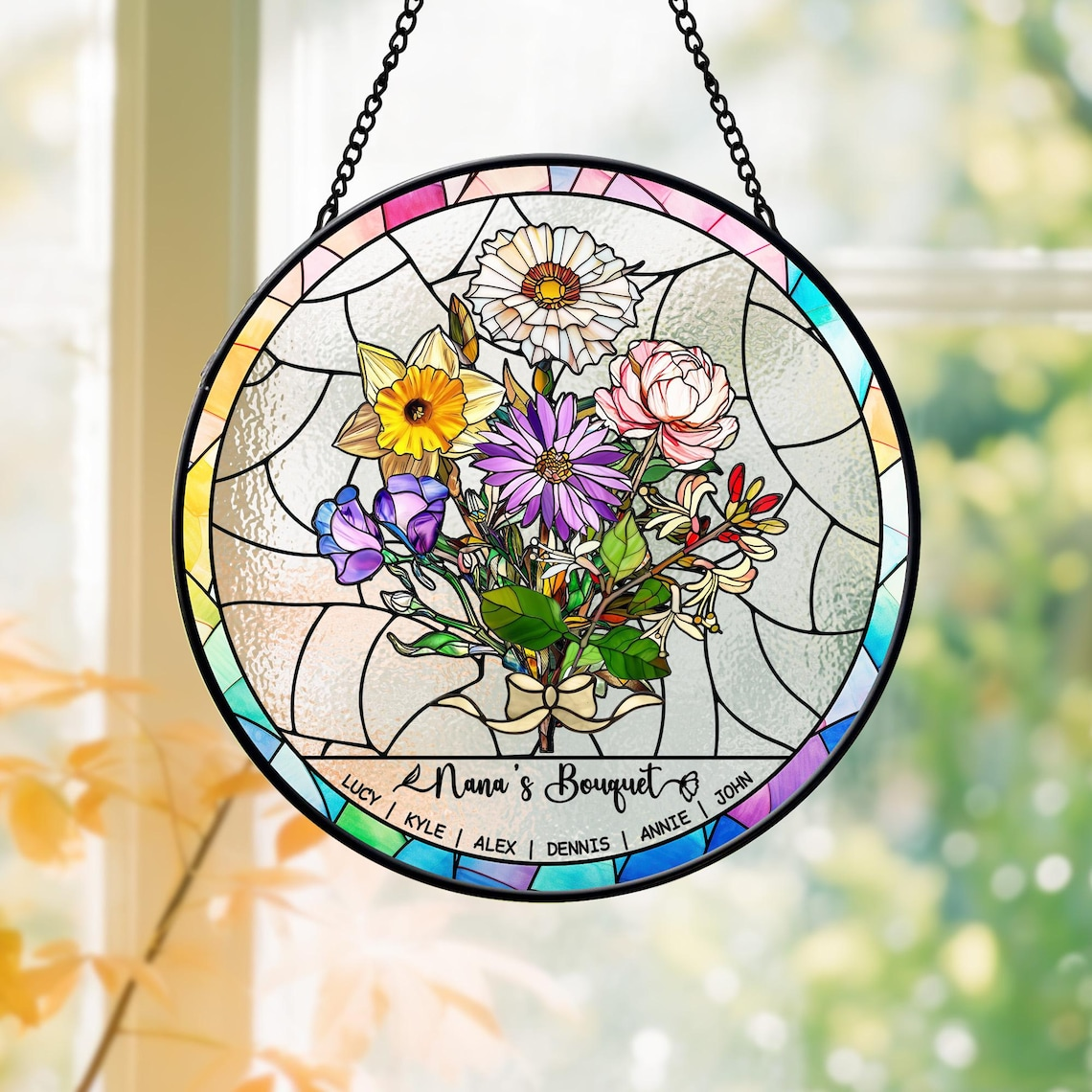 Personalized Birth Flowers Stained Glass Art Suncatcher, Birth Flower Gift Mothers Day Gift, Mother's Day Gift, Grandma's Garden Gift