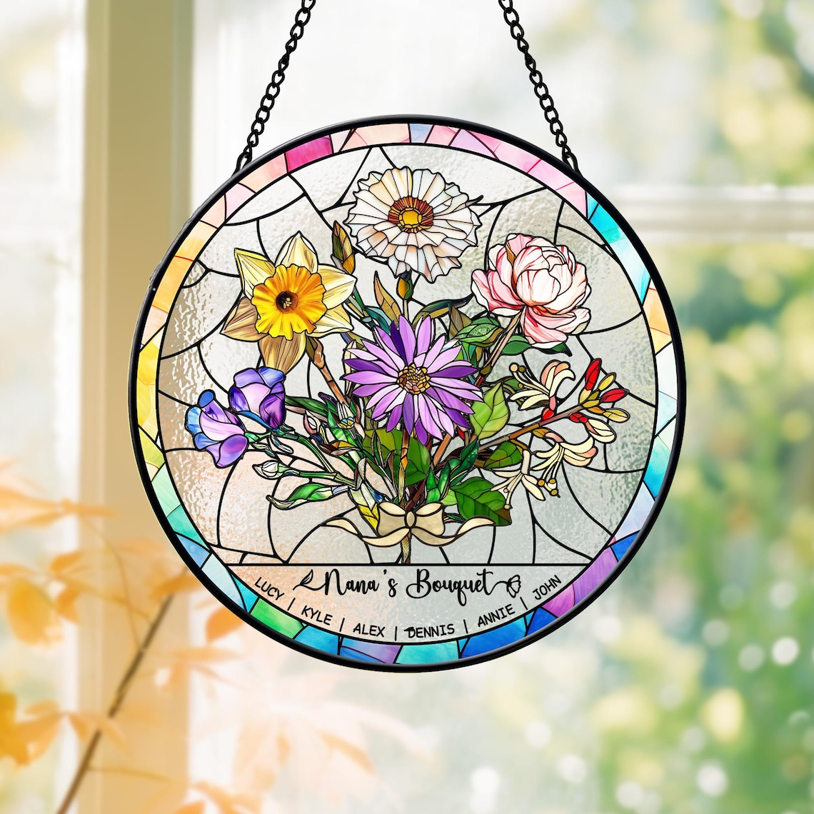 Personalized Birth Flowers Stained Glass Art Suncatcher, Birth Flower Gift Mothers Day Gift, Mother's Day Gift, Grandma's Garden Gift