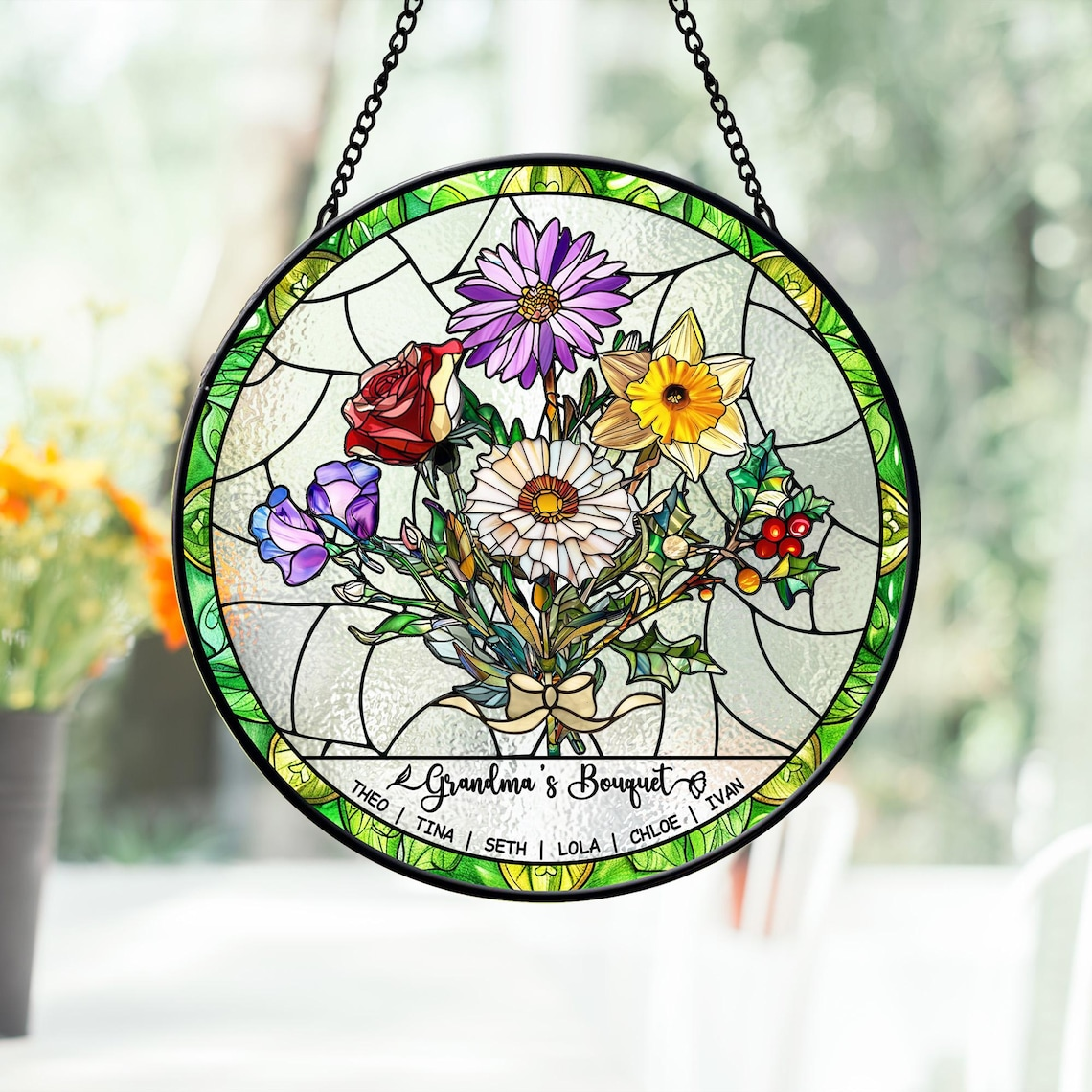 Personalized Birth Flowers Stained Glass Art Suncatcher, Birth Flower Gift Mothers Day Gift, Mother's Day Gift, Grandma's Garden Gift