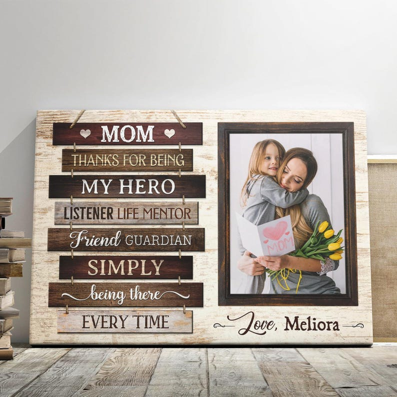 Custom Canvas For Mom, Personalized Mothers Day Gifts | Birthday Gifts Canvas Wall Art, Thanks For Being My Hero Dem Canvas
