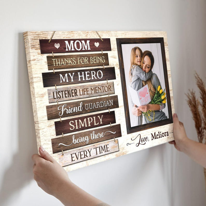 Custom Canvas For Mom, Personalized Mothers Day Gifts | Birthday Gifts Canvas Wall Art, Thanks For Being My Hero Dem Canvas