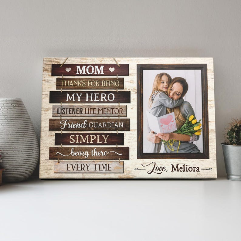 Custom Canvas For Mom, Personalized Mothers Day Gifts | Birthday Gifts Canvas Wall Art, Thanks For Being My Hero Dem Canvas