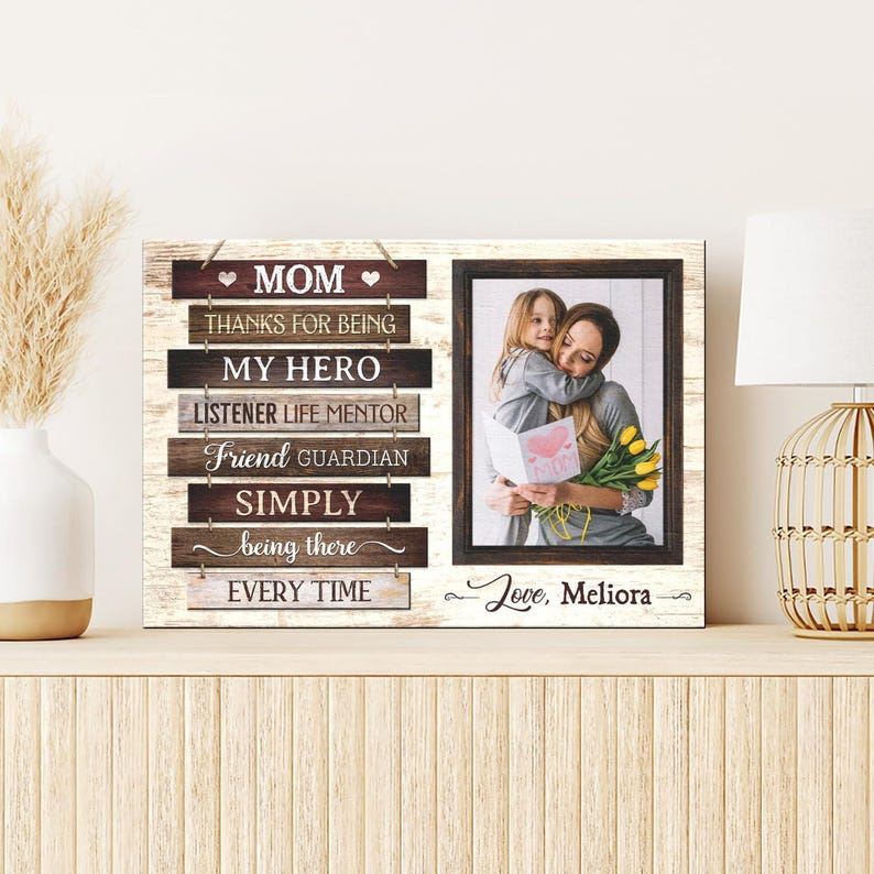 Custom Canvas For Mom, Personalized Mothers Day Gifts | Birthday Gifts Canvas Wall Art, Thanks For Being My Hero Dem Canvas