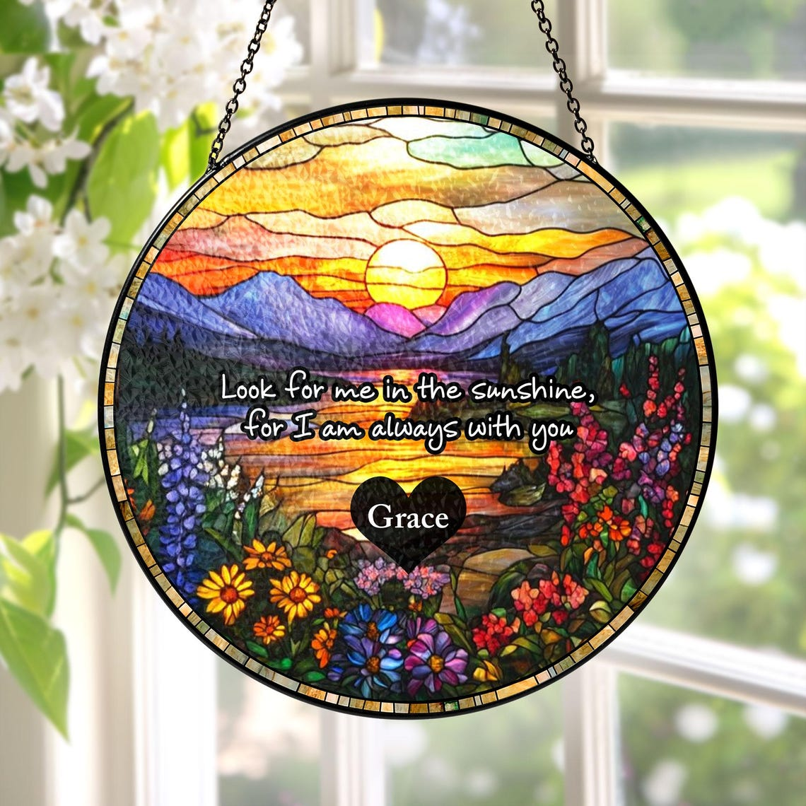 Memorial Stained Glass Suncatcher Sympathy Gift, Loss Of Mom Family Ornament, Dad Remembrance Keepsake, In Loving Memory
