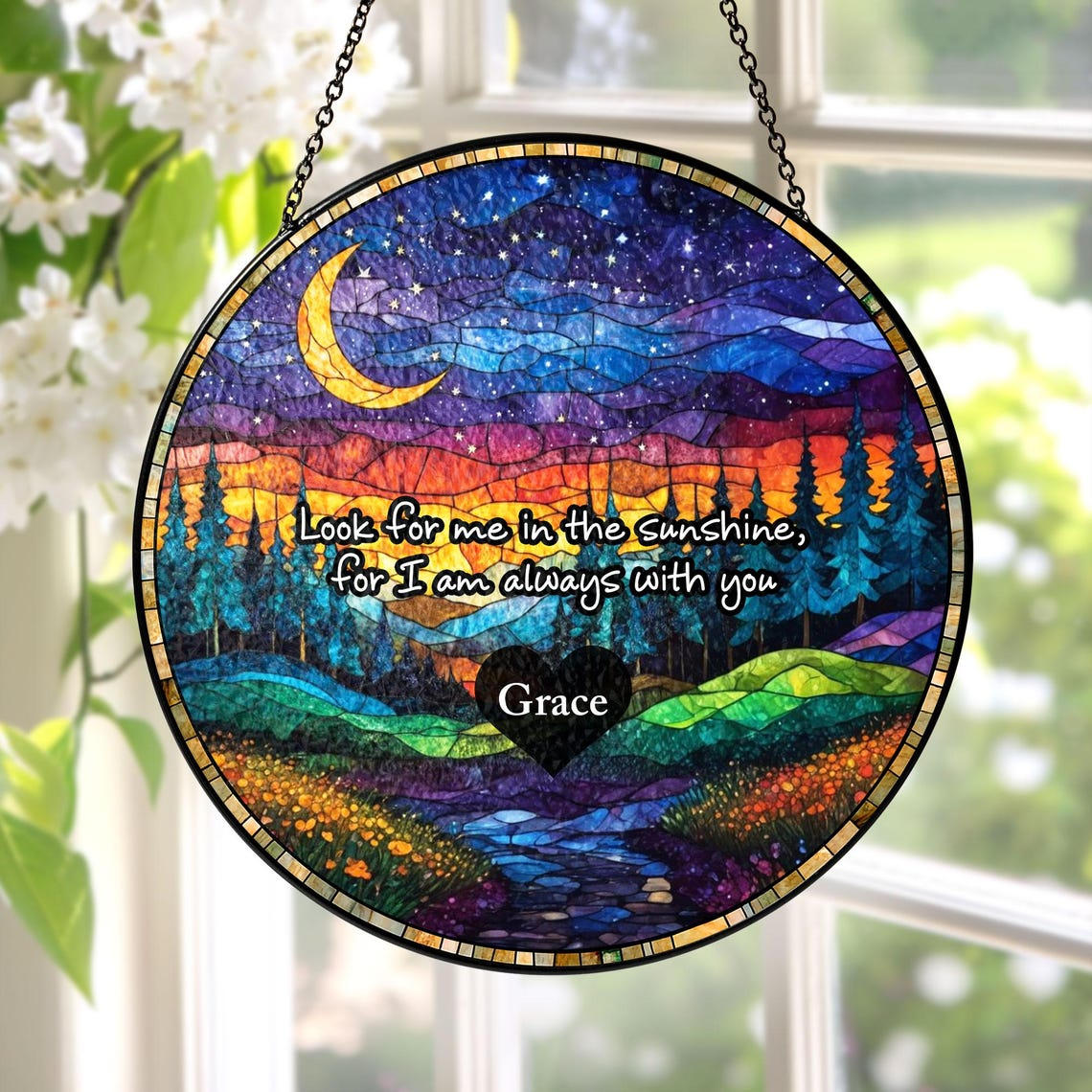 Memorial Stained Glass Suncatcher Sympathy Gift, Loss Of Mom Family Ornament, Dad Remembrance Keepsake, In Loving Memory
