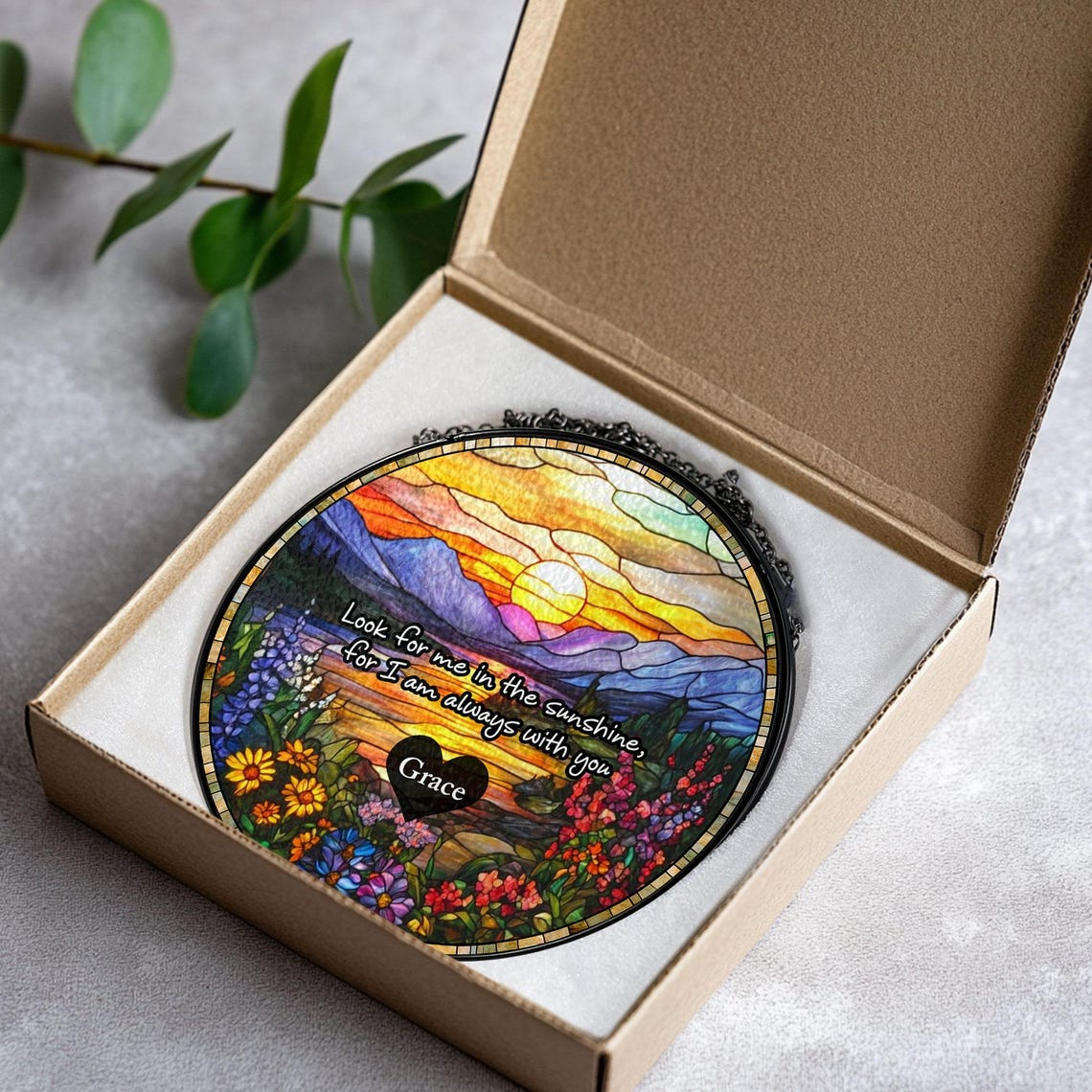 Memorial Stained Glass Suncatcher Sympathy Gift, Loss Of Mom Family Ornament, Dad Remembrance Keepsake, In Loving Memory