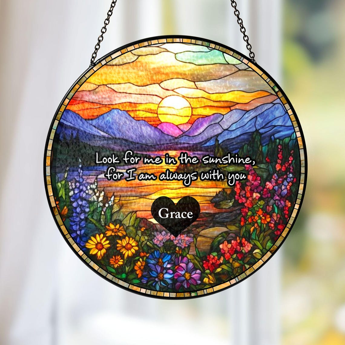 Memorial Stained Glass Suncatcher Sympathy Gift, Loss Of Mom Family Ornament, Dad Remembrance Keepsake, In Loving Memory