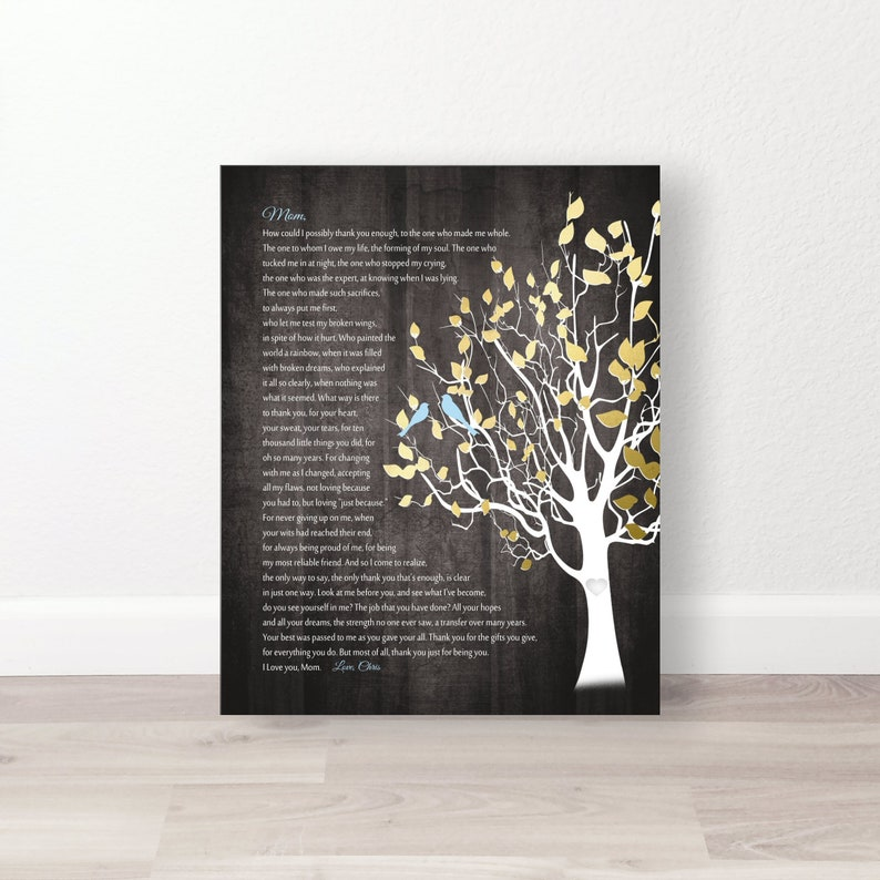Personalized Gift Ideas for Mom, Poem for Mother, from Son / Daughter, Beautiful Custom Art, Printable, Print, Canvas, Tree Birds