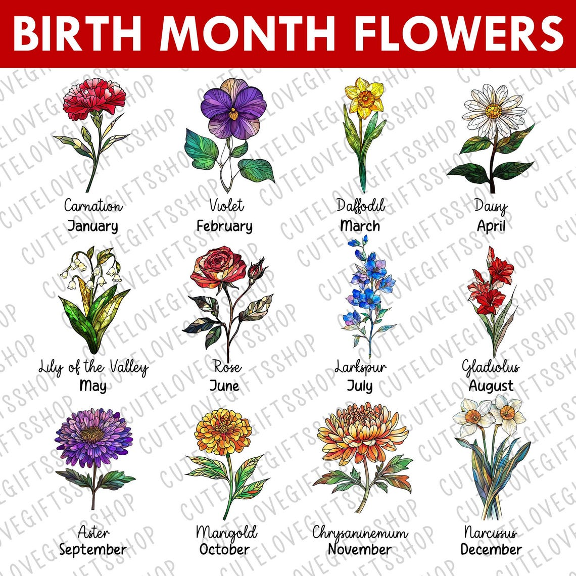 Personalized Grandmas Garden Birth Month Flower Stained Glass Suncatcher, Custom Moms Garden Hanging Art Decor, Mothers Day Gift for Grandma