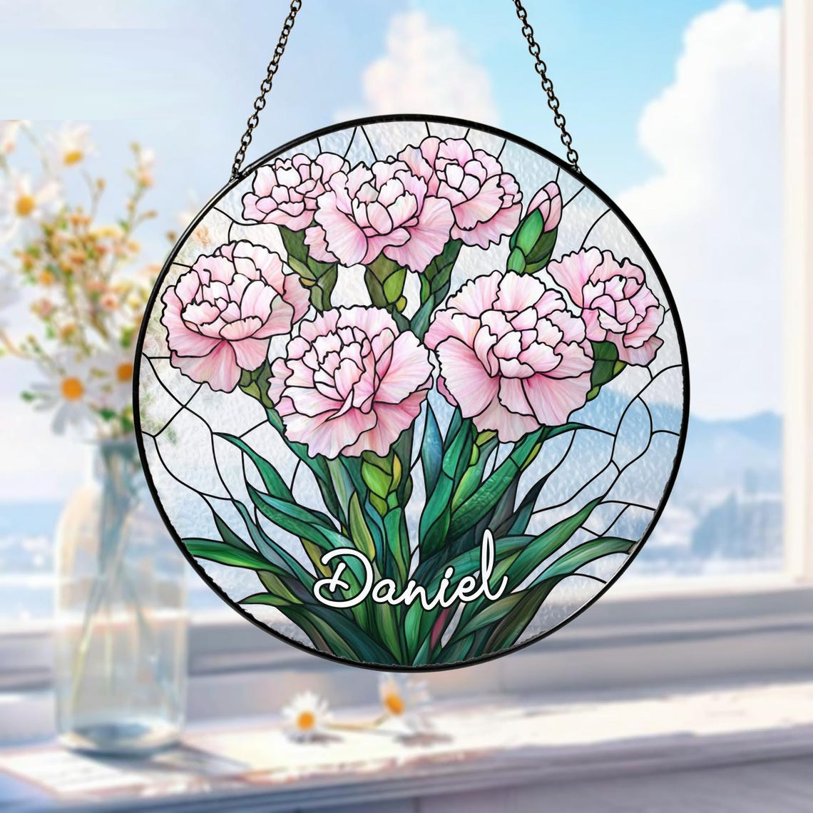 Custom Birth Month Flower Glass Suncatcher, Personalized Mother's Day Gift For Mom, Birth Flower Floral Window Hanging, Birthday Mom Gifts