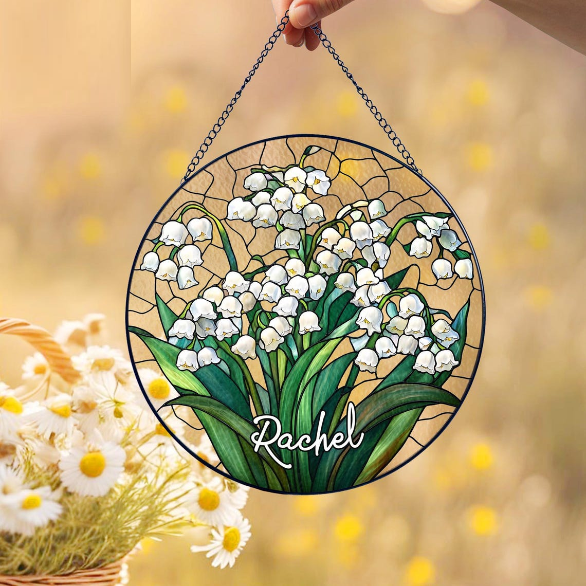 Custom Birth Month Flower Glass Suncatcher, Personalized Mother's Day Gift For Mom, Birth Flower Floral Window Hanging, Birthday Mom Gifts