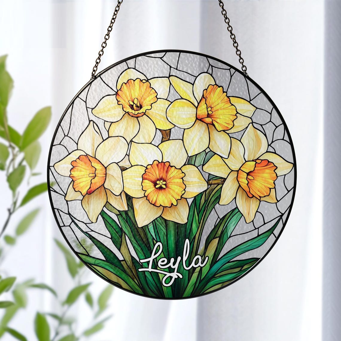 Custom Birth Month Flower Glass Suncatcher, Personalized Mother's Day Gift For Mom, Birth Flower Floral Window Hanging, Birthday Mom Gifts