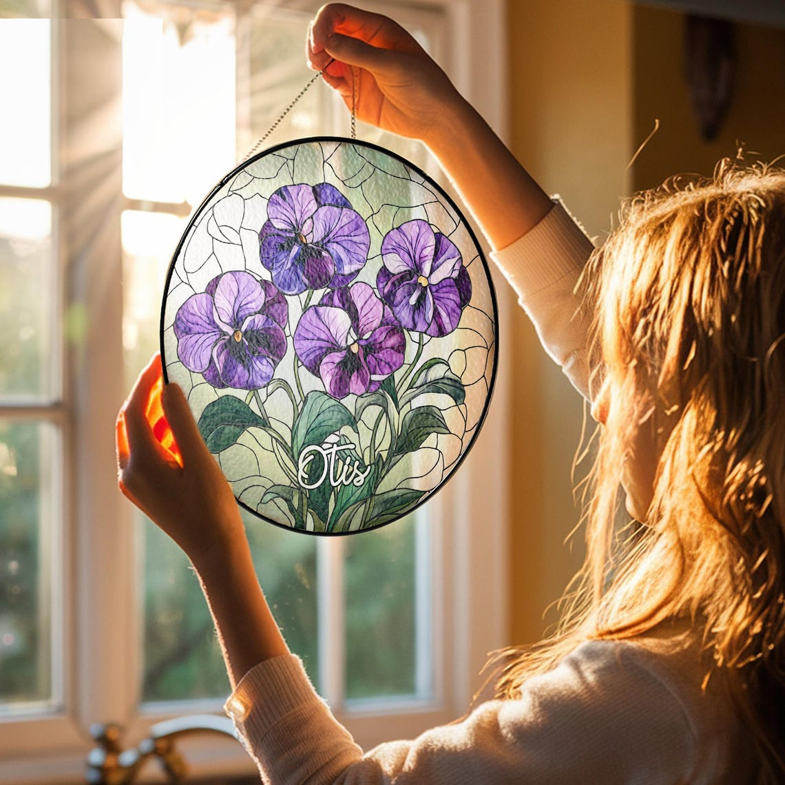 Custom Birth Month Flower Glass Suncatcher, Personalized Mother's Day Gift For Mom, Birth Flower Floral Window Hanging, Birthday Mom Gifts