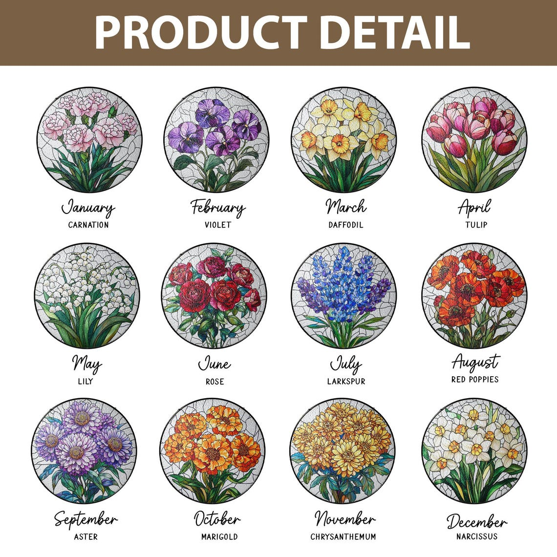 Custom Birth Month Flower Glass Suncatcher, Personalized Mother's Day Gift For Mom, Birth Flower Floral Window Hanging, Birthday Mom Gifts