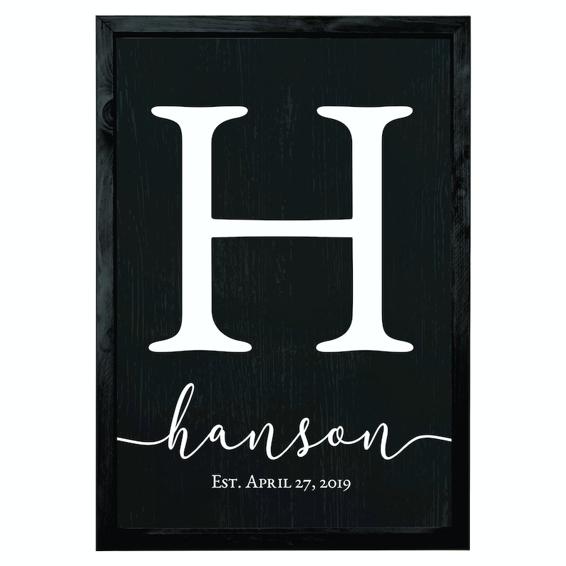 Personalized family nameplates, custom embroidered initials, framed wall art featuring the names of mothers and their children.