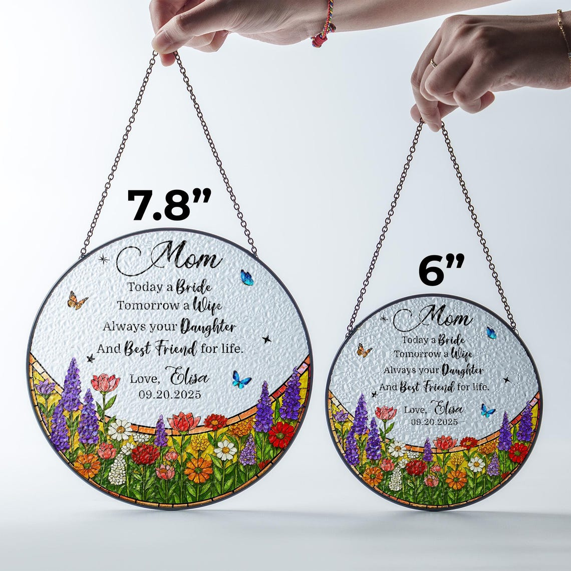 Mother of the Bride Suncatcher, Wedding Gift for Mom from Bride, Floral Stained Glass Keepsake, Today a Bride Always Your Daughter