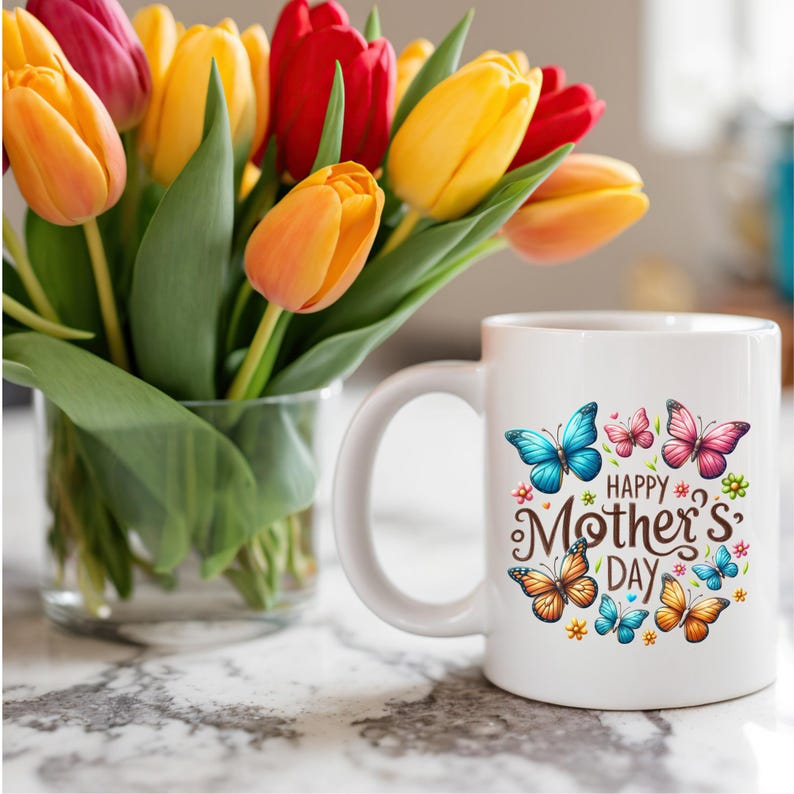 Happy Mother's Day Butterfly Spring Coffee Mug | Personalized Name Option