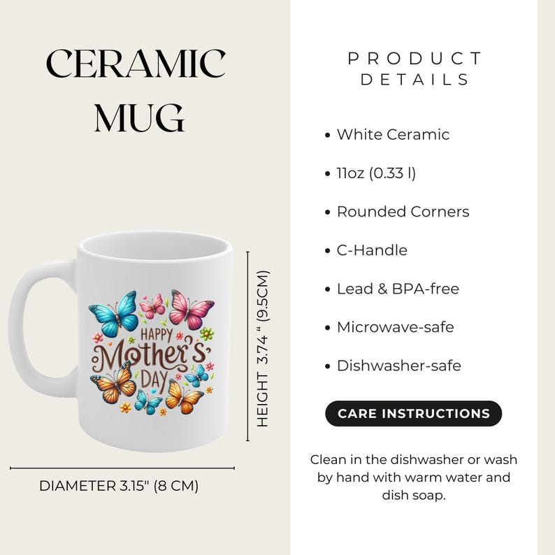 Happy Mother's Day Butterfly Spring Coffee Mug | Personalized Name Option