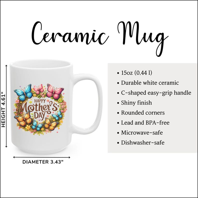 Happy Mother's Day Butterfly Spring Coffee Mug | Personalized Name Option