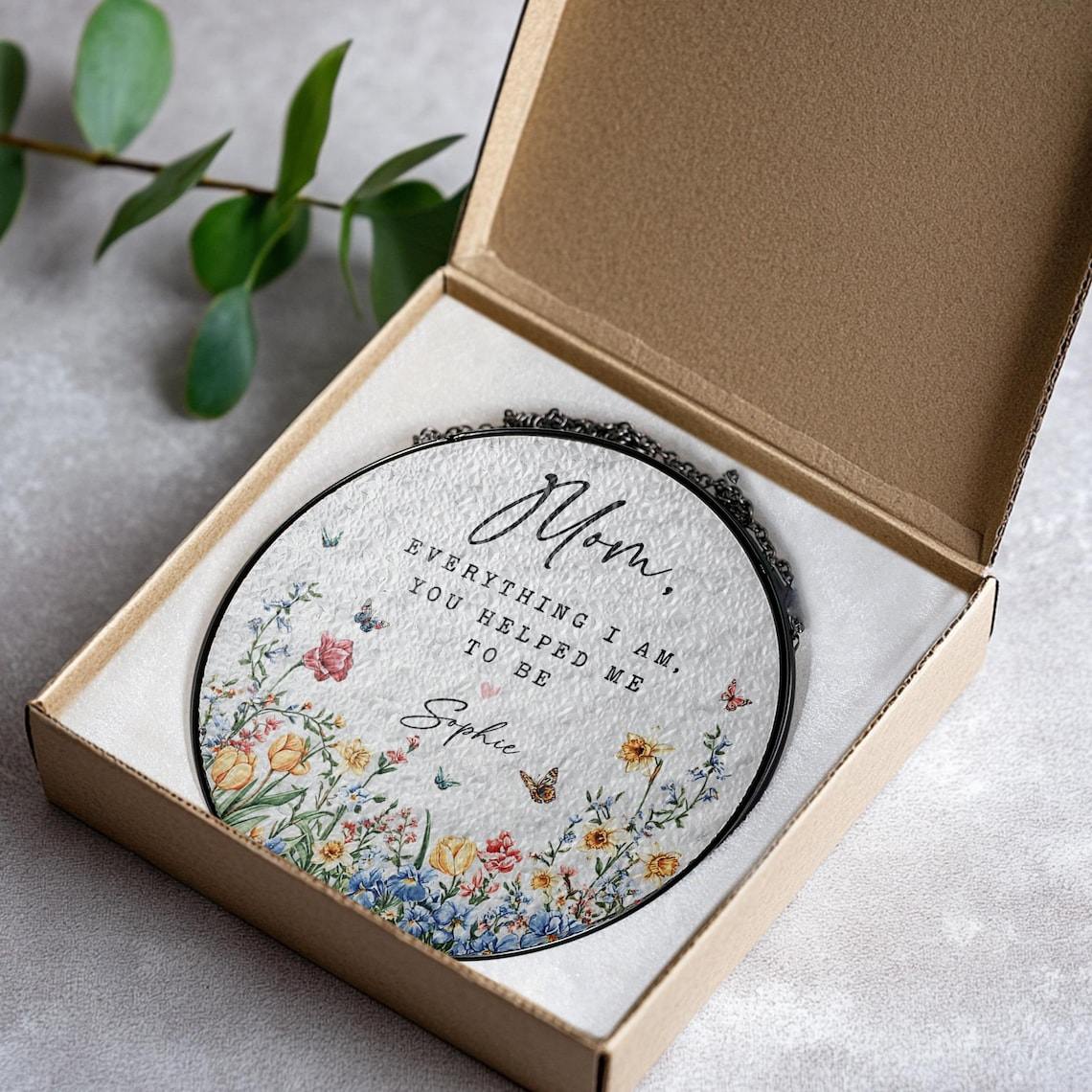 Personalized Mom Stained Glass Suncatcher Ornament, Daughter To Mother Gift, Mothers Day Gift, Everything I Am You Helped Me Be