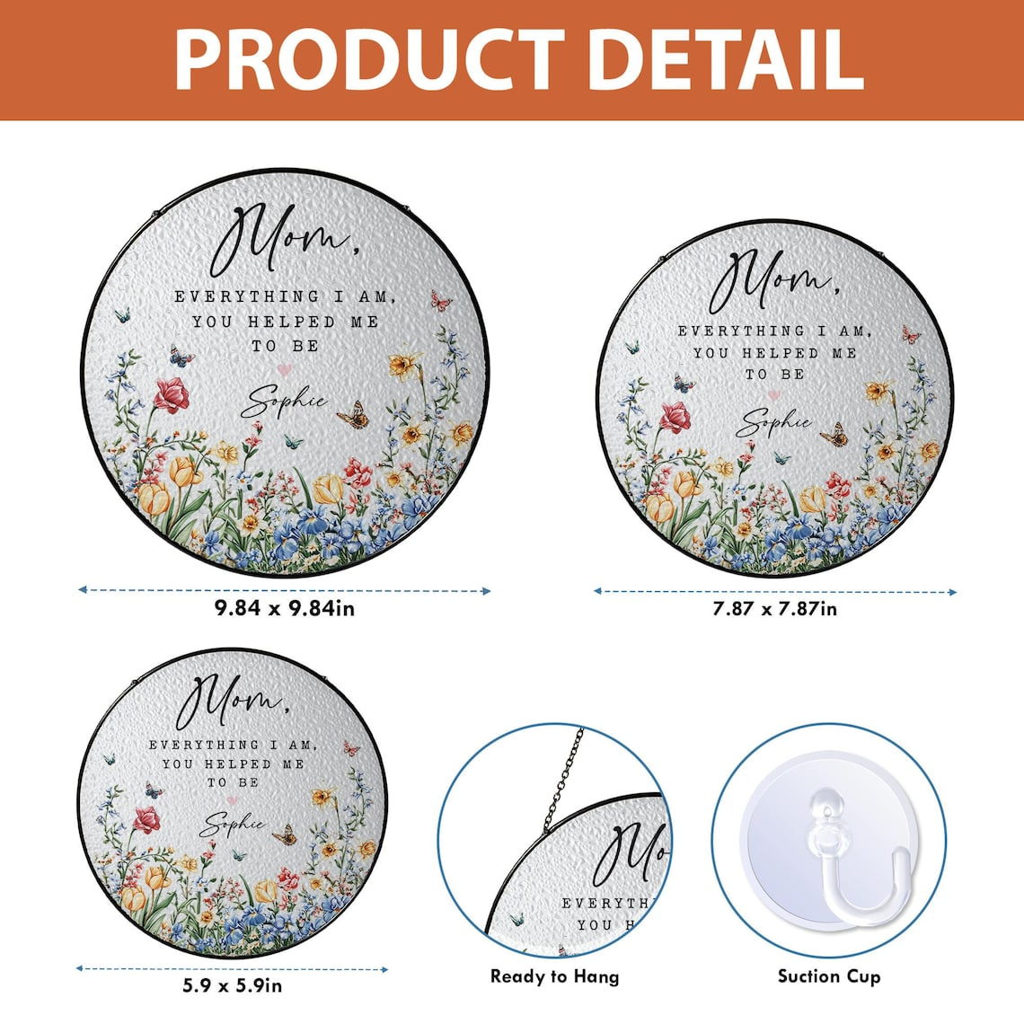 Personalized Mom Stained Glass Suncatcher Ornament, Daughter To Mother Gift, Mothers Day Gift, Everything I Am You Helped Me Be