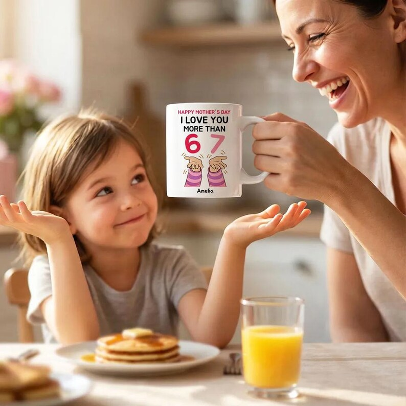 Personalized Mom Mug – “I Love You More Than 6 7” – Custom Name Coffee Cup – Mother’s Day, Birthday or Keepsake Gift for Mom/Mama