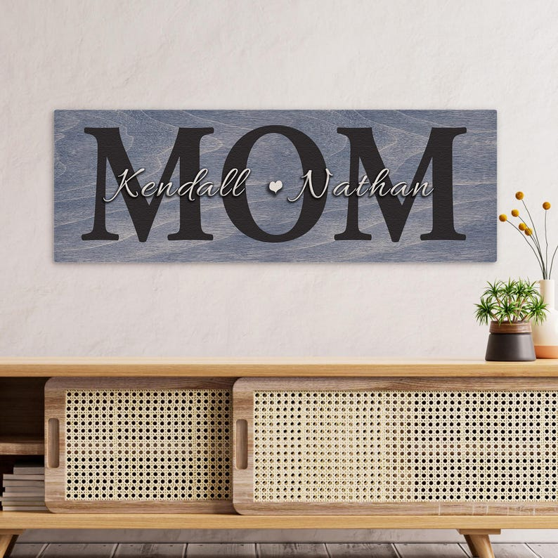 Mother’s Day Gift for Mom, Personalized Mom Canvas Sign with Kids Names, Gift from Kids, Birthday Gift for Mom