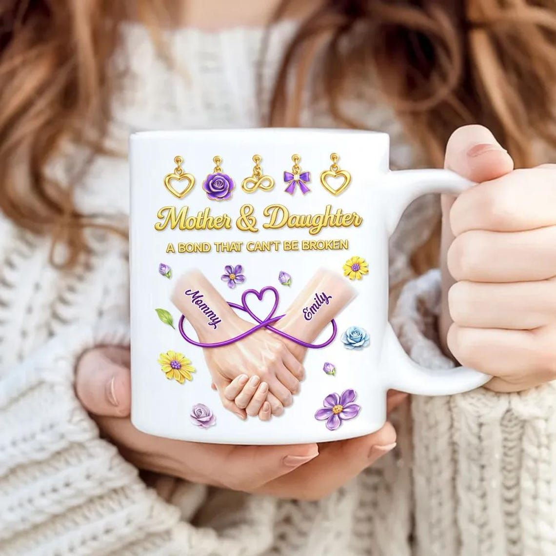 Personalized Mom & Daughter Mug – 3D Effect Coffee Cup – “A Bond That Can’t Be Broken” – Mother’s Day or Birthday Gift for Mom or Daughter