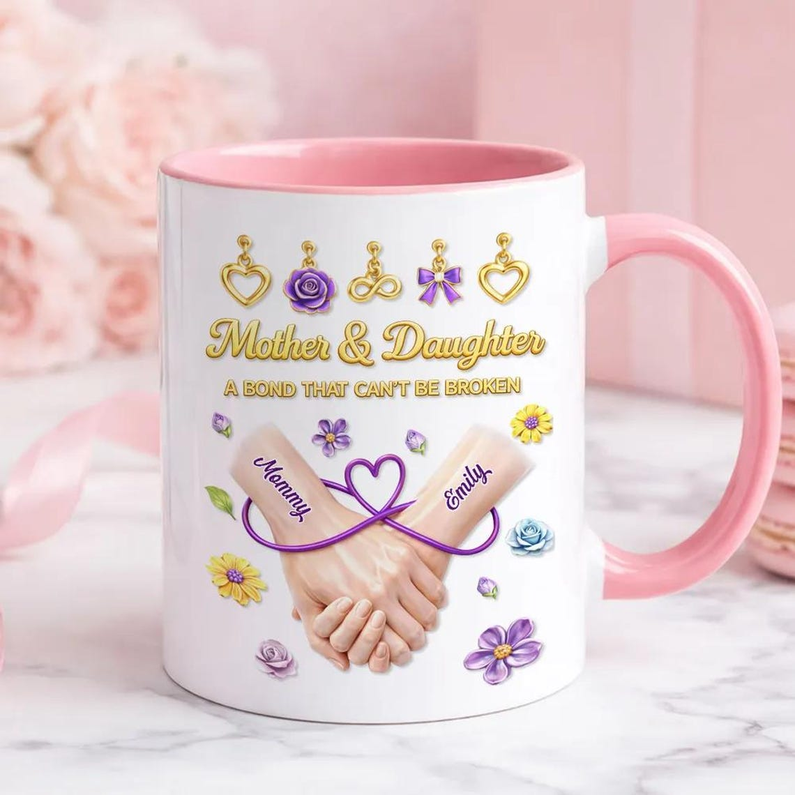 Personalized Mom & Daughter Mug – 3D Effect Coffee Cup – “A Bond That Can’t Be Broken” – Mother’s Day or Birthday Gift for Mom or Daughter
